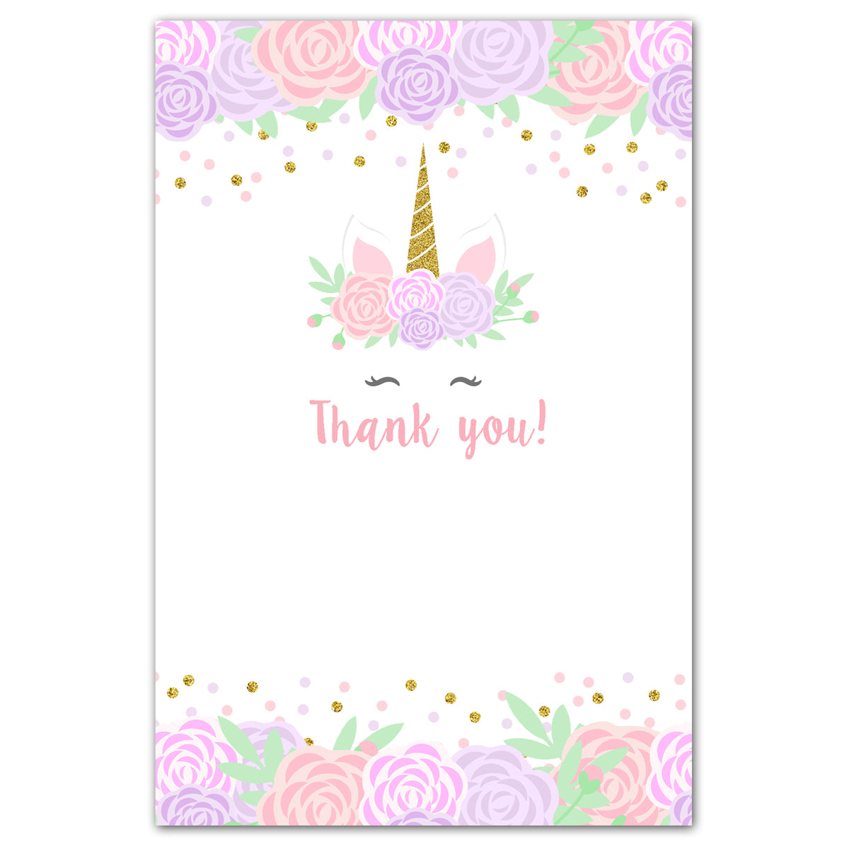 30 unicorn thank you cards purple pink blank