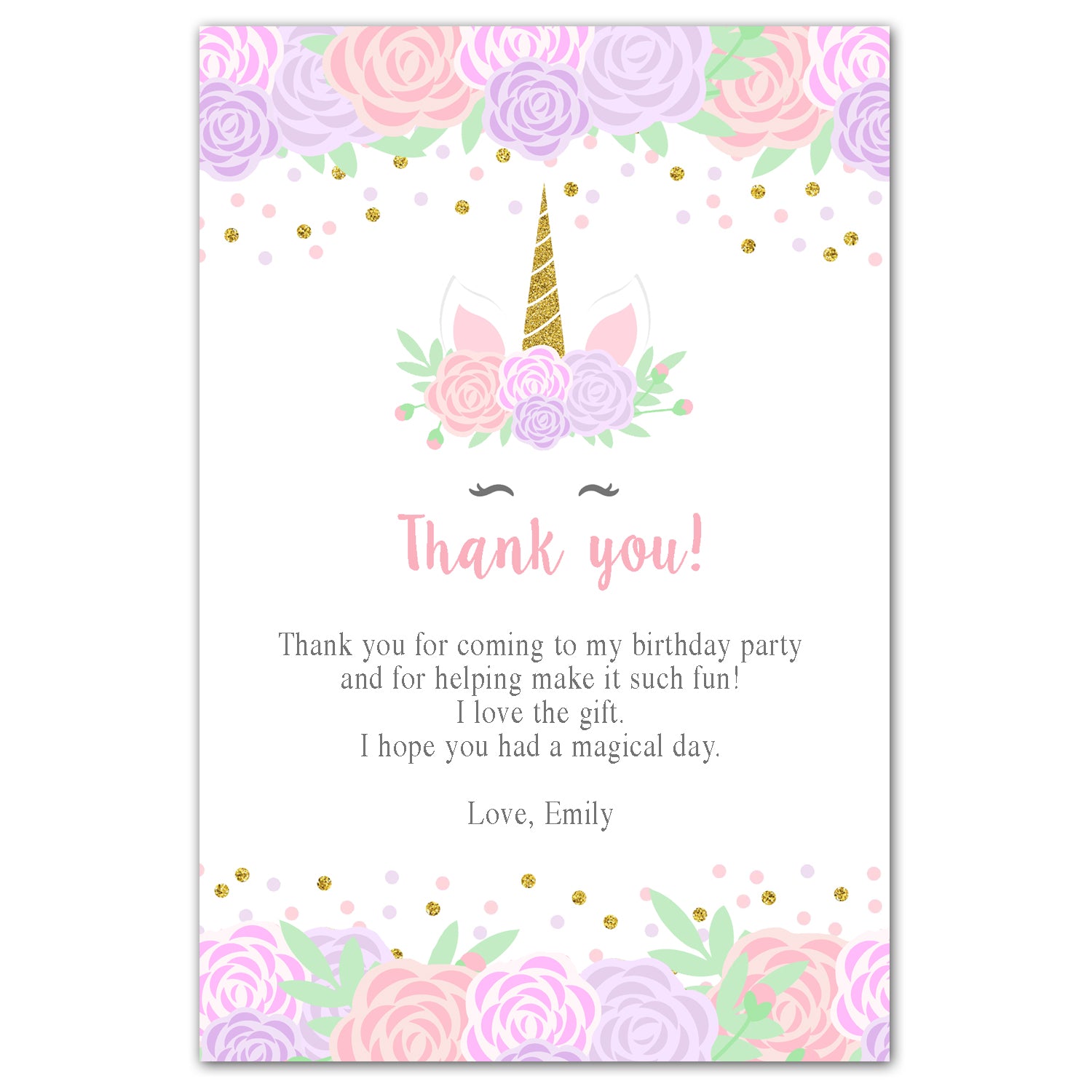 30 thank you cards unicorn birthday pink purple
