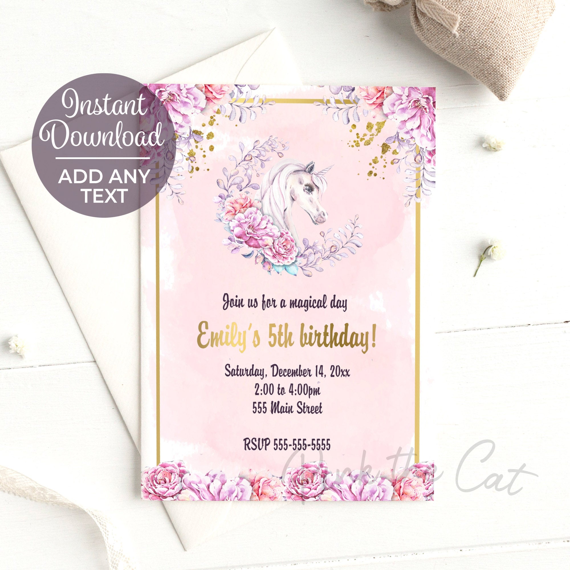 Watercolor unicorn invitation birthday