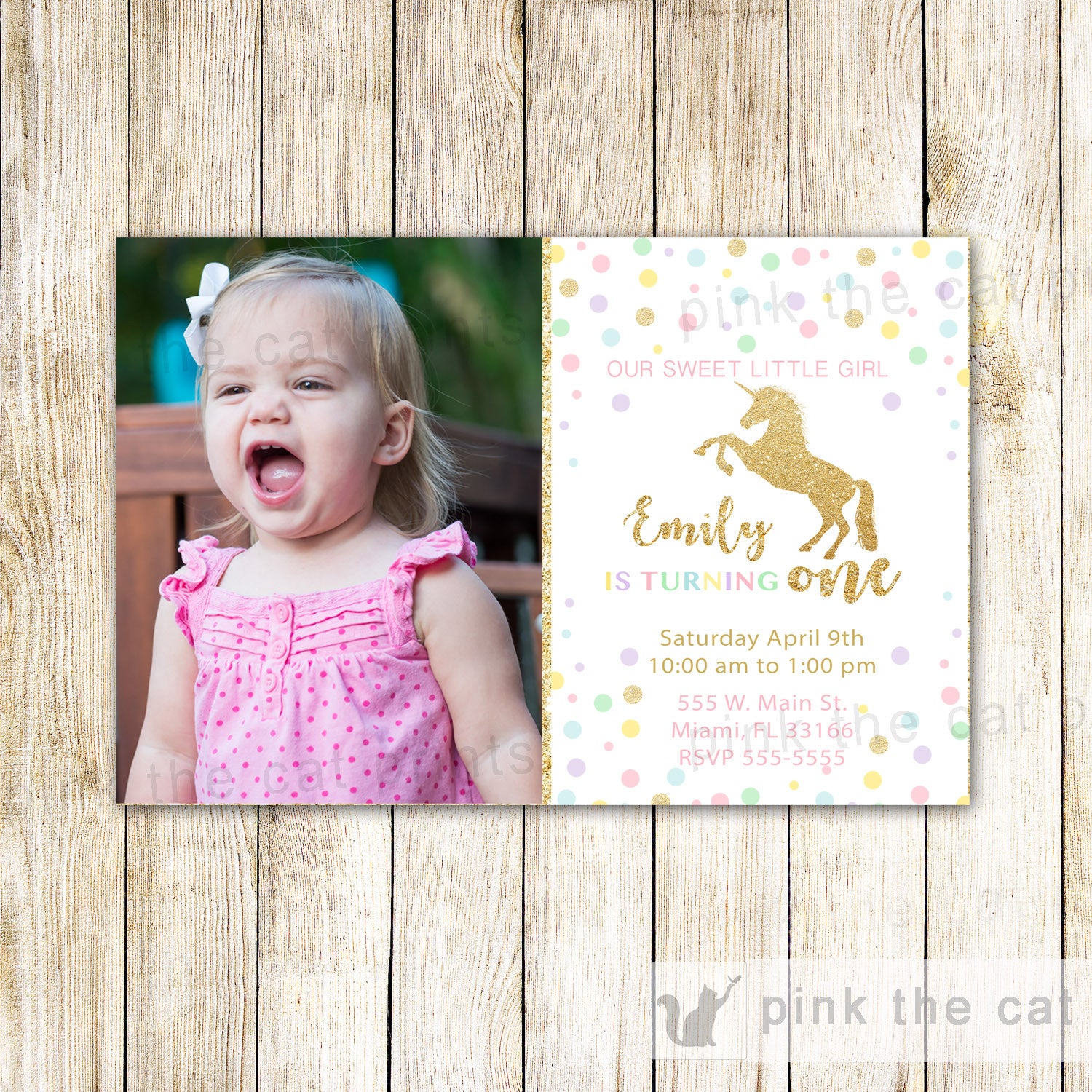 Unicorn Invitation Girl Birthday Photo Card