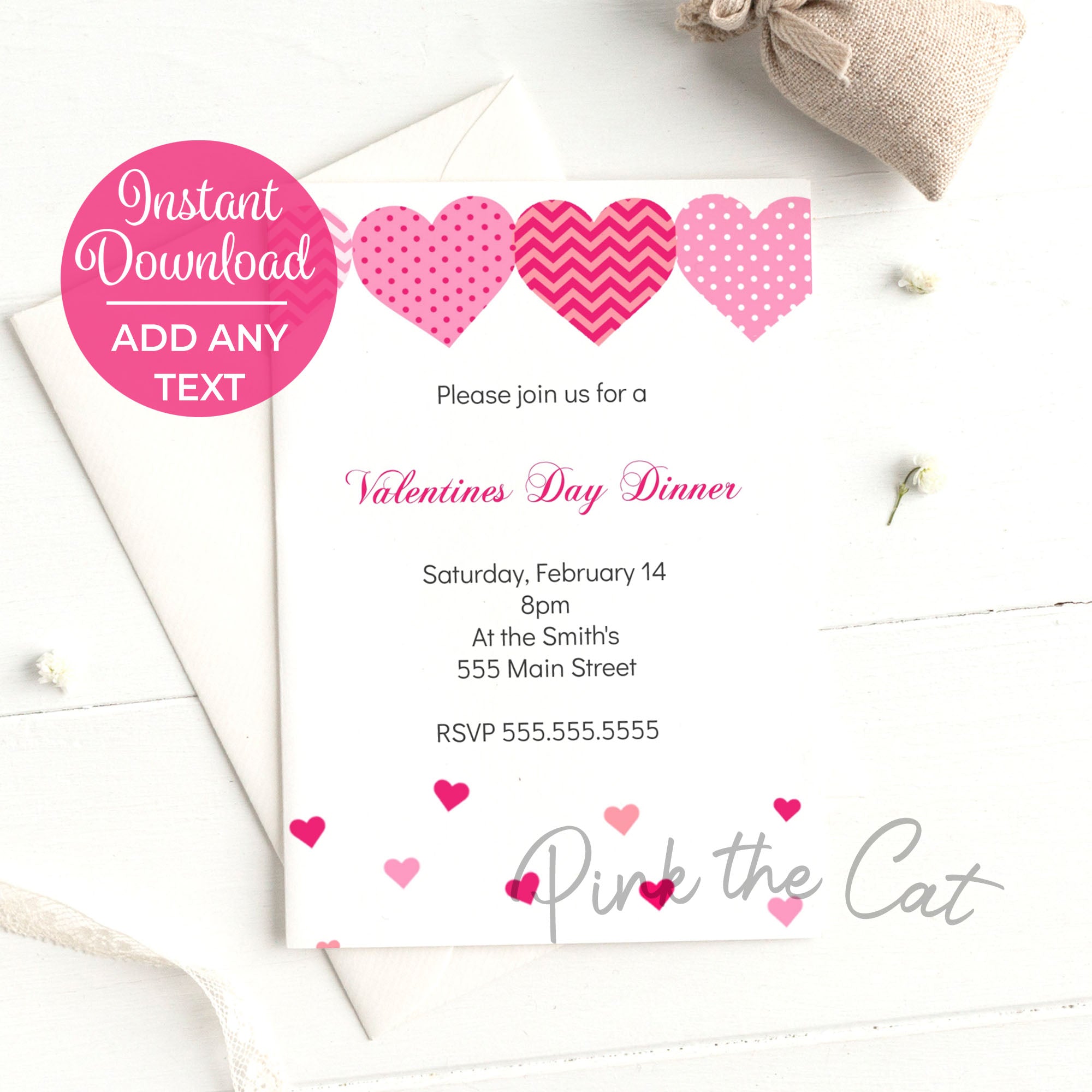 Valentines day invitation with hearts