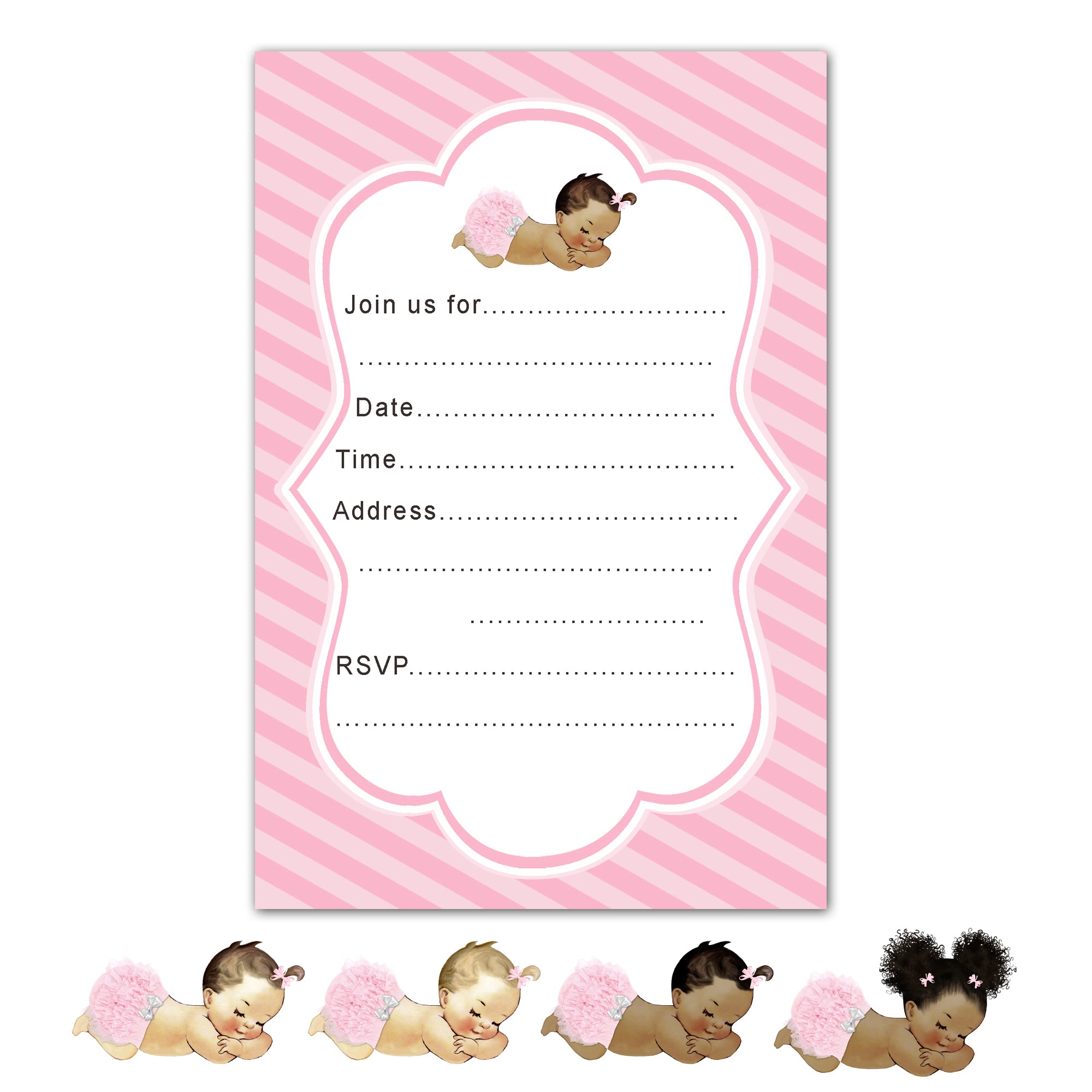 Girl Vintage Baby Invitation Fill In Blank Printable Instant Download