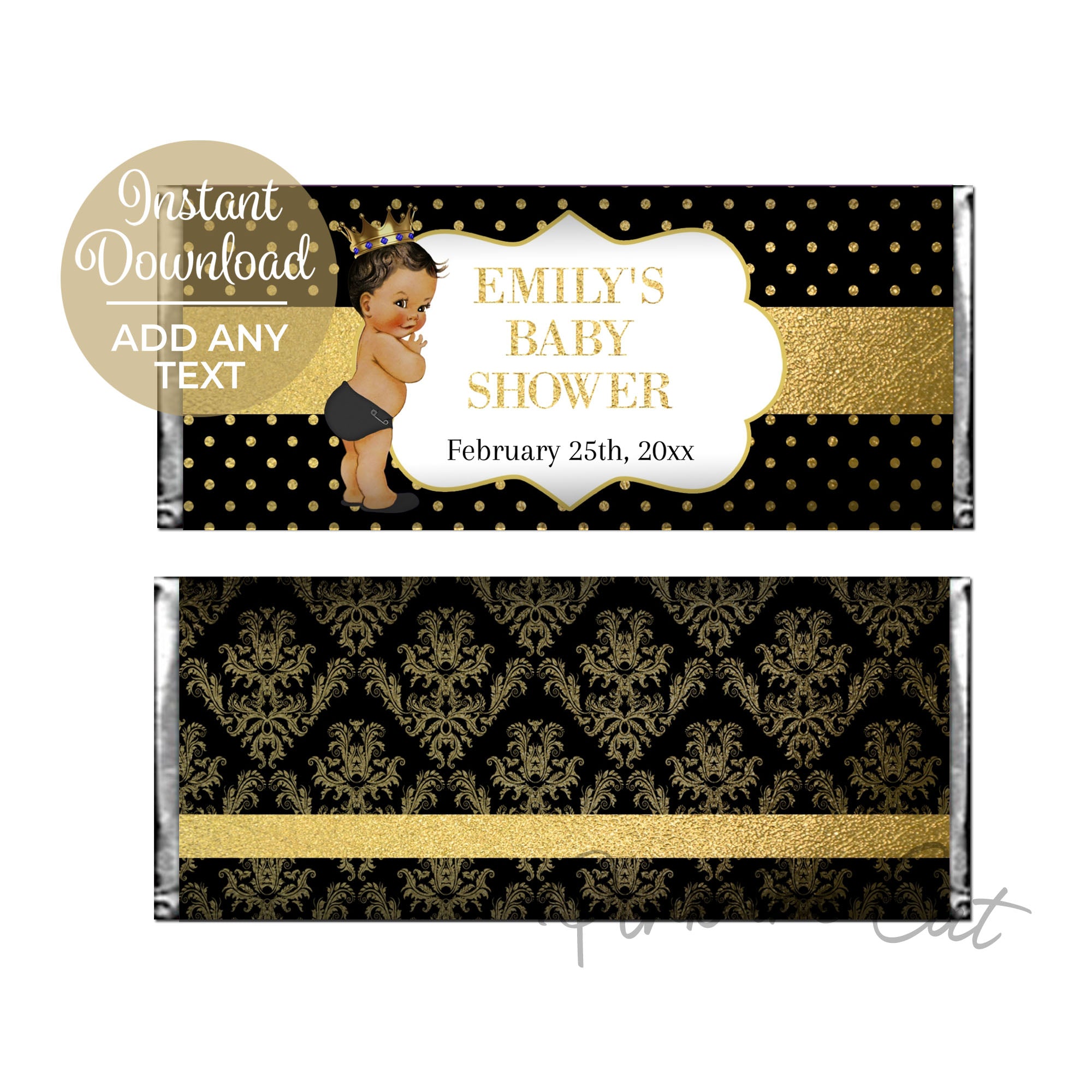 Vintage prince baby shower gold and black candy bar