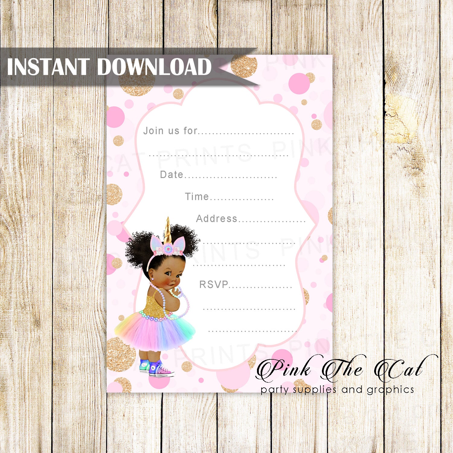 Unicorn Baby Invitation Fill In Blank Printable African American