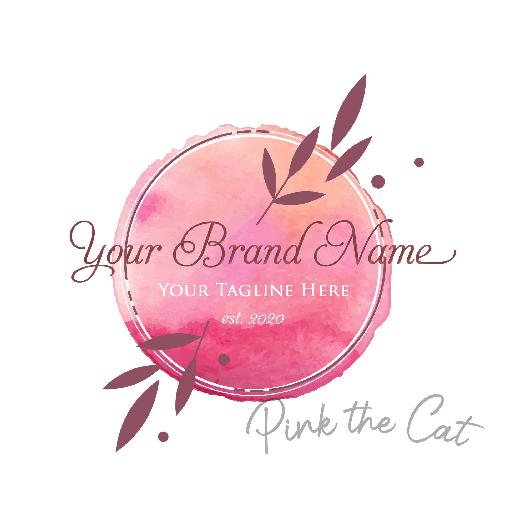 Premade logo signature pink floral watercolor