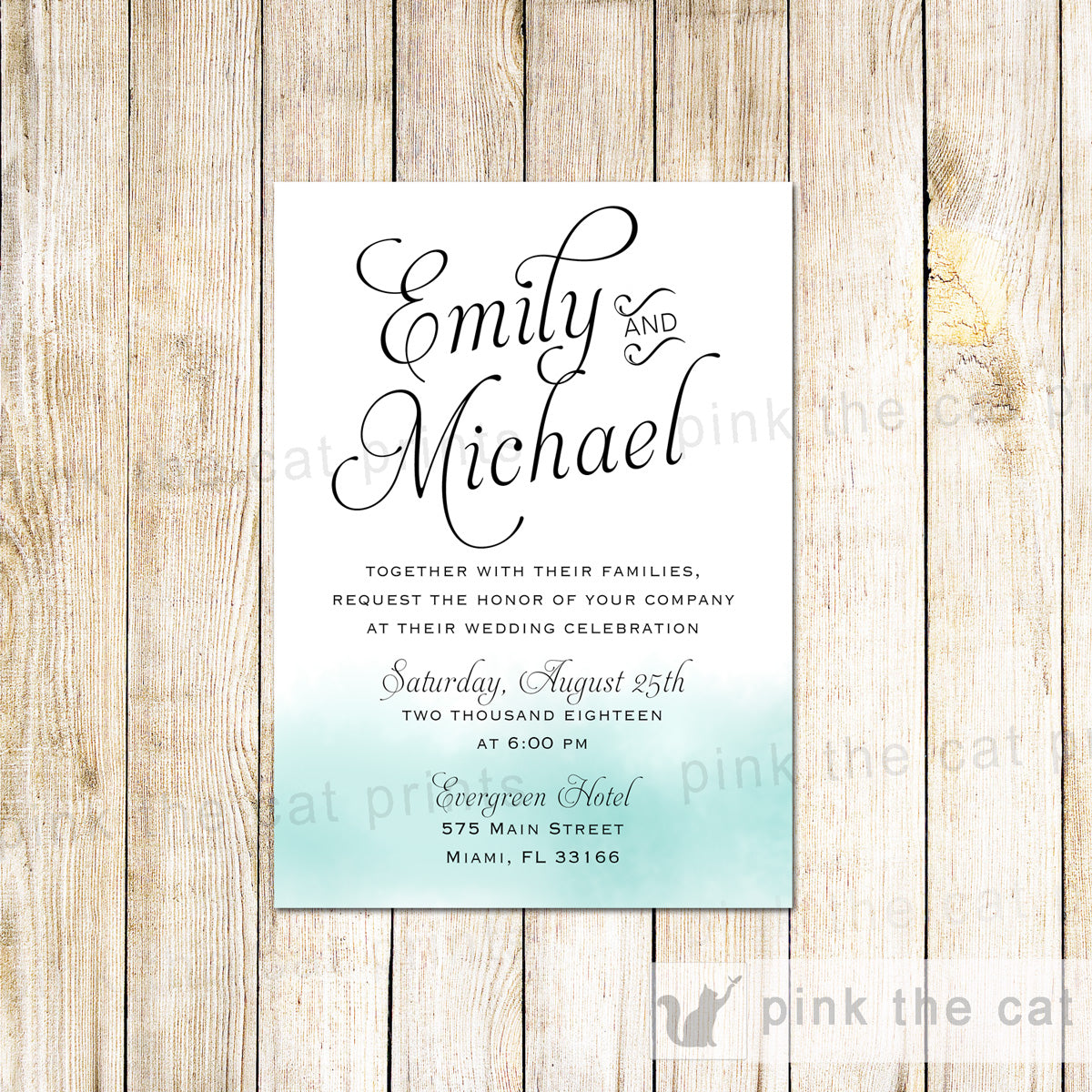 Watercolor Teal Wedding Invitations & RSVP Cards