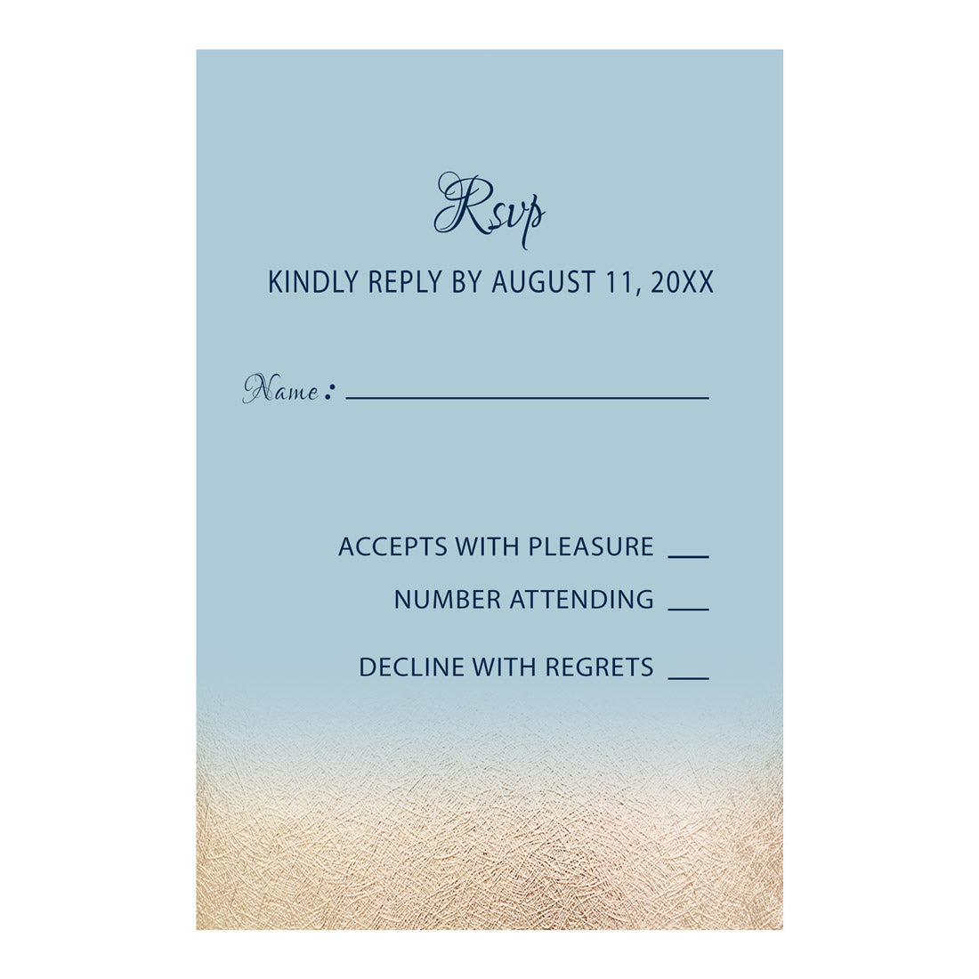 100 RSVP response cards blue gold wedding personalized