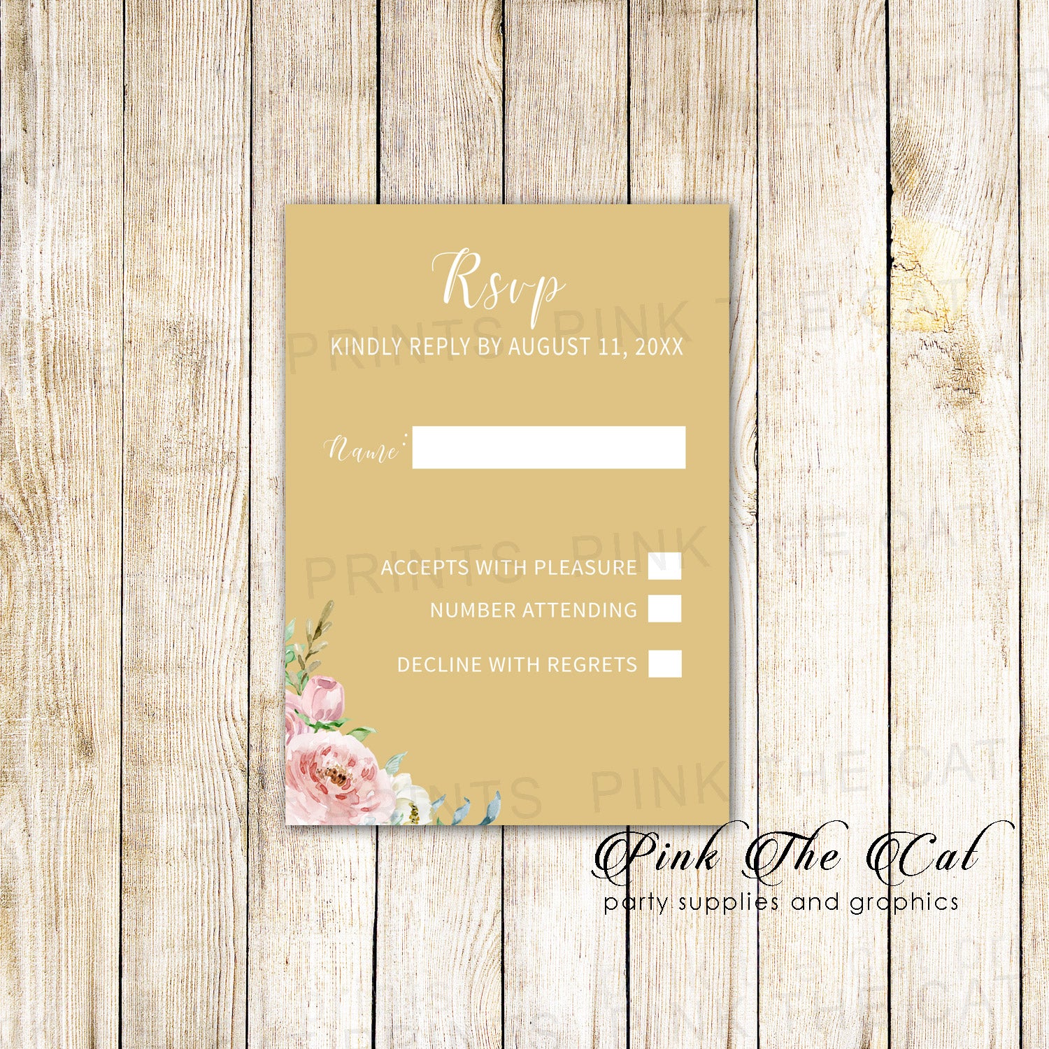 RSVP response cards blush pink gold floral wedding  printable
