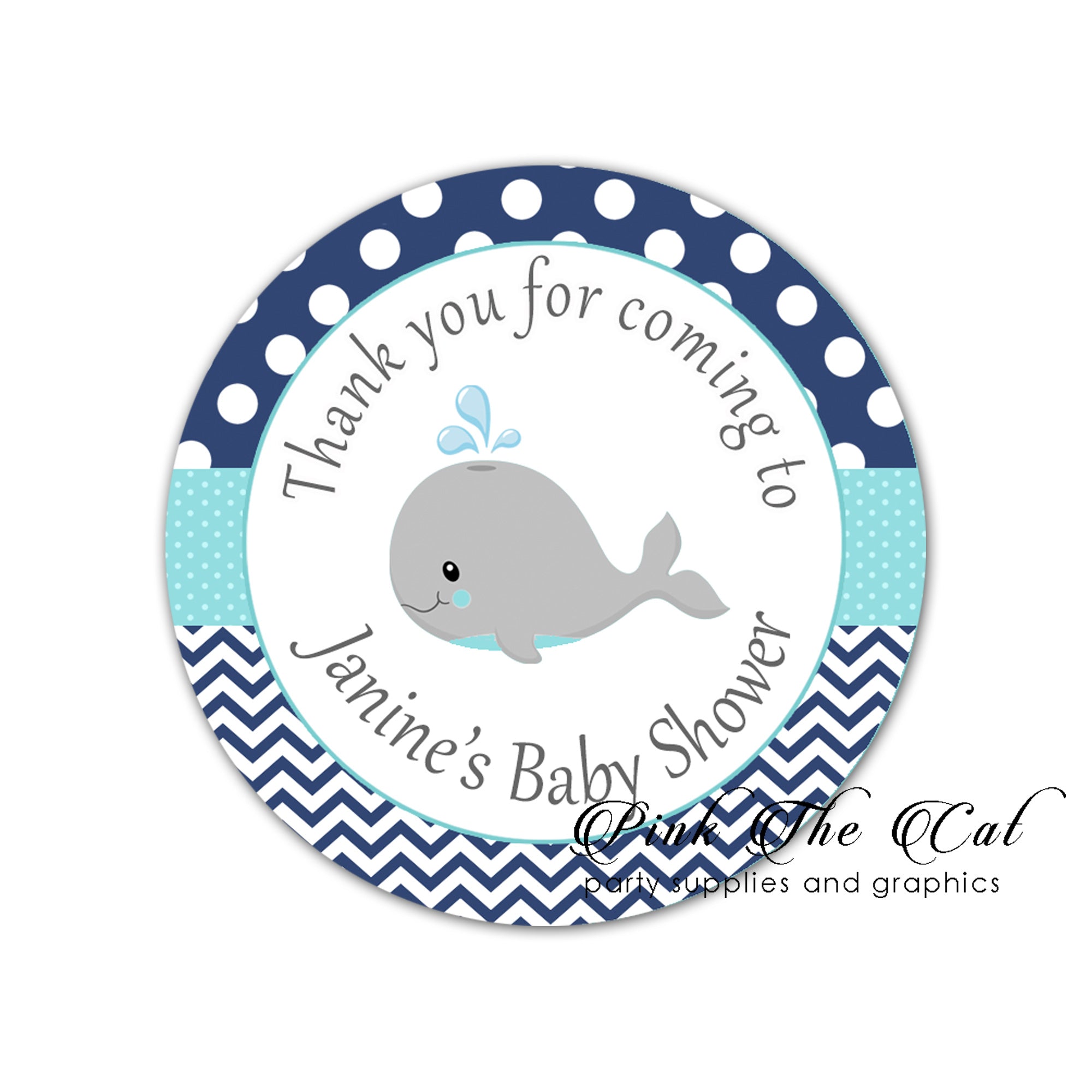 Whale blue teal stickers baby shower favors printable