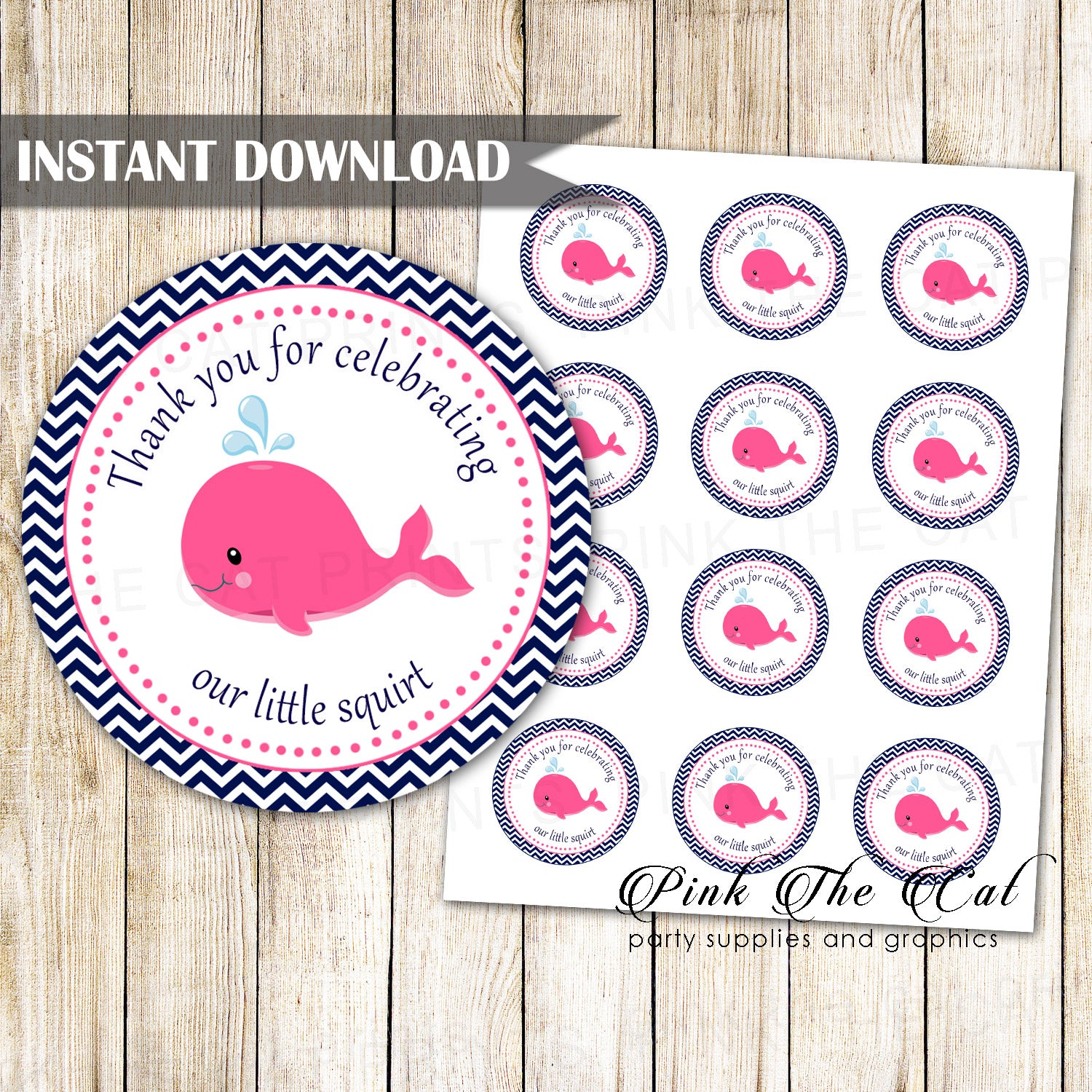 Nautical Stickers Label Whale Girl Baby Shower Pink Blue Printable