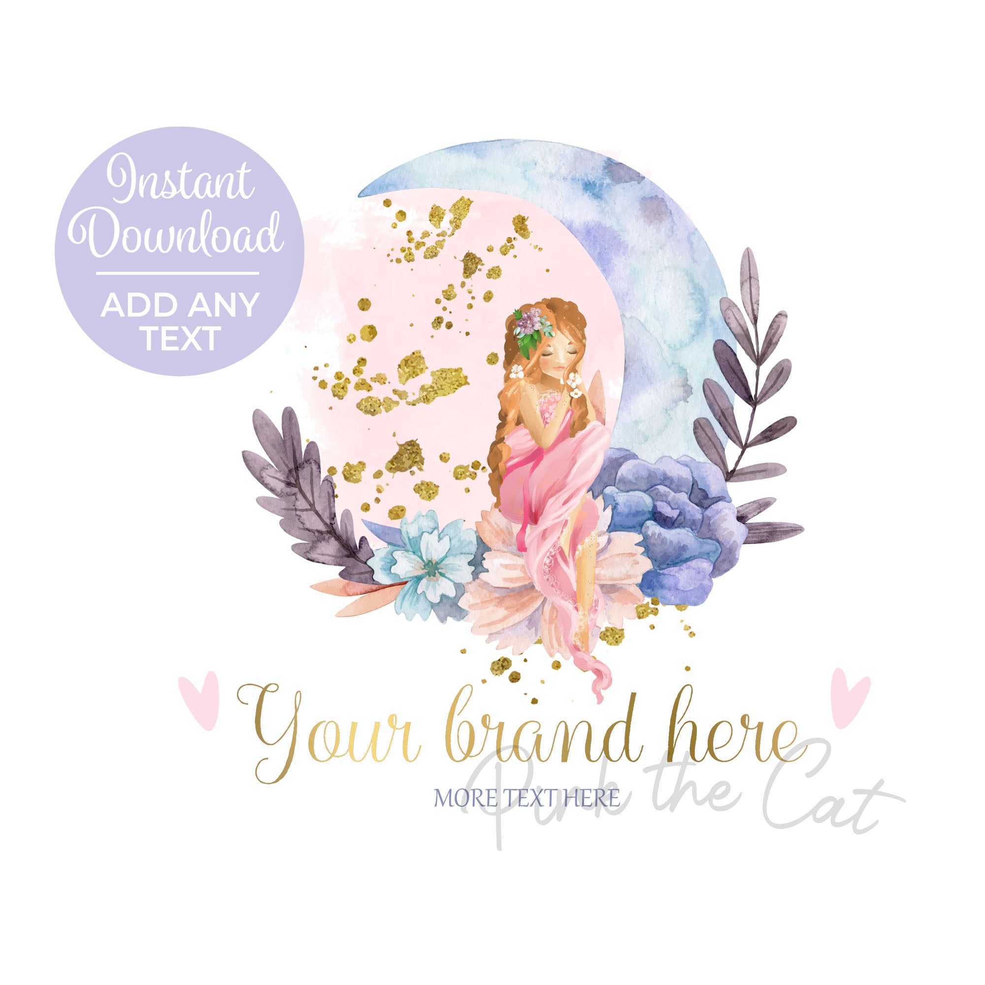 Pagan wiccan watercolor moon floral logo