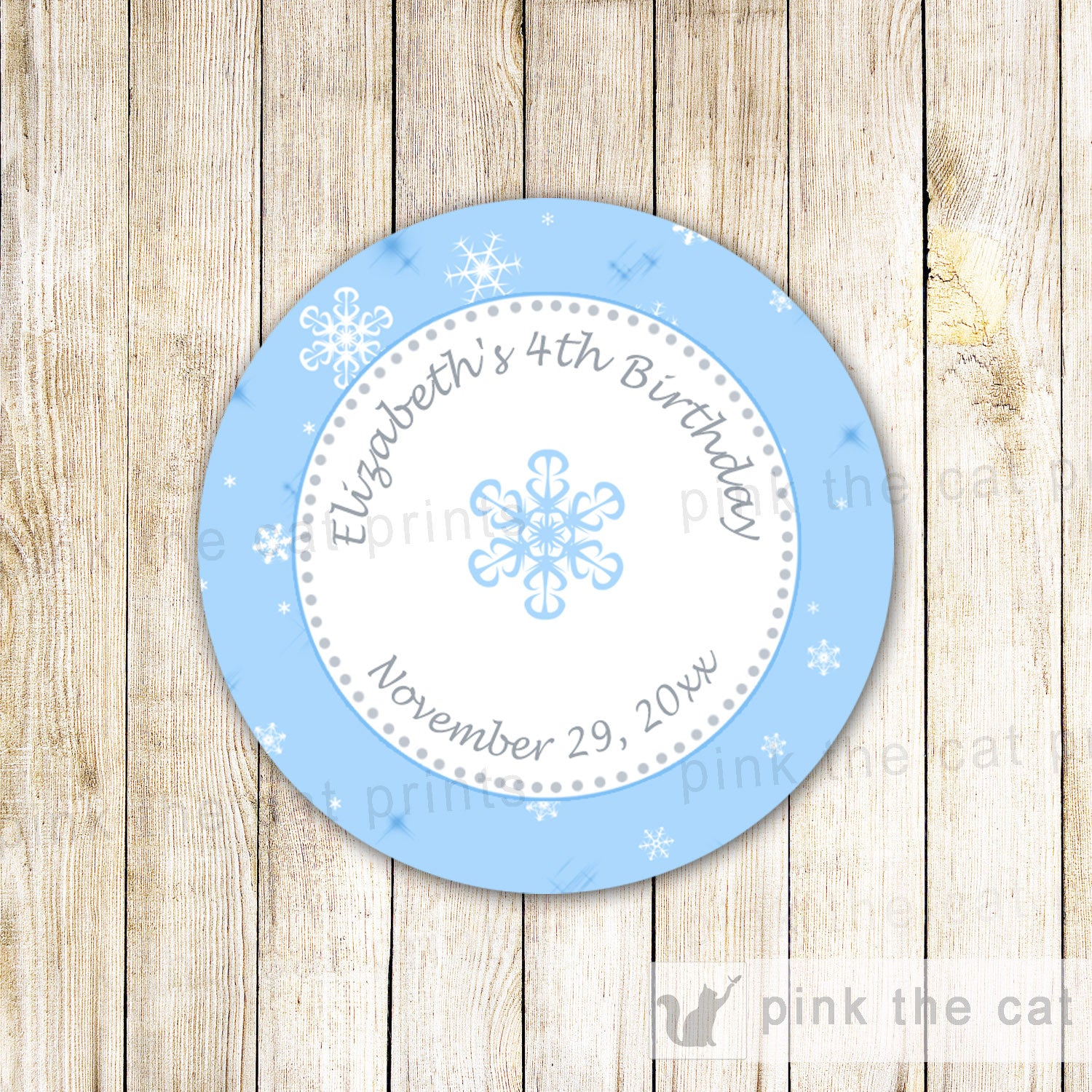 Winter Snowflakes Favor Label Sticker Gift Tag Birthday Baby Shower Blue