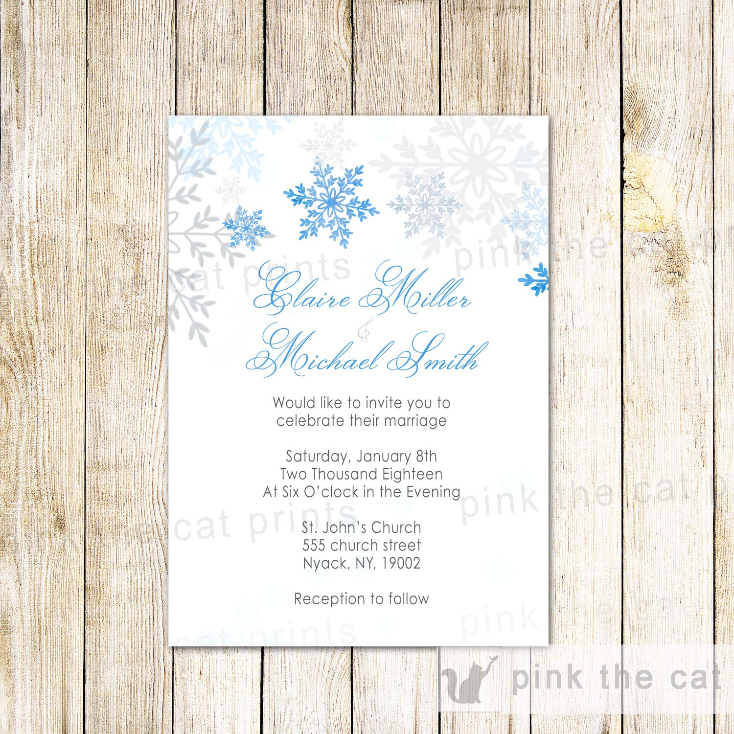 Wedding Invitation & RSVP Card Winter Snowflakes