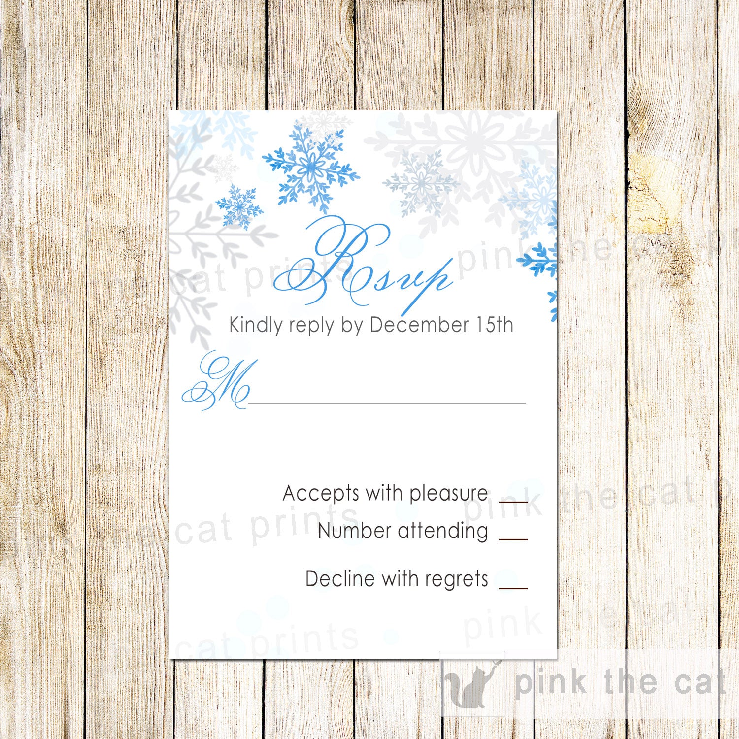 Wedding Invitation & RSVP Card Winter Snowflakes