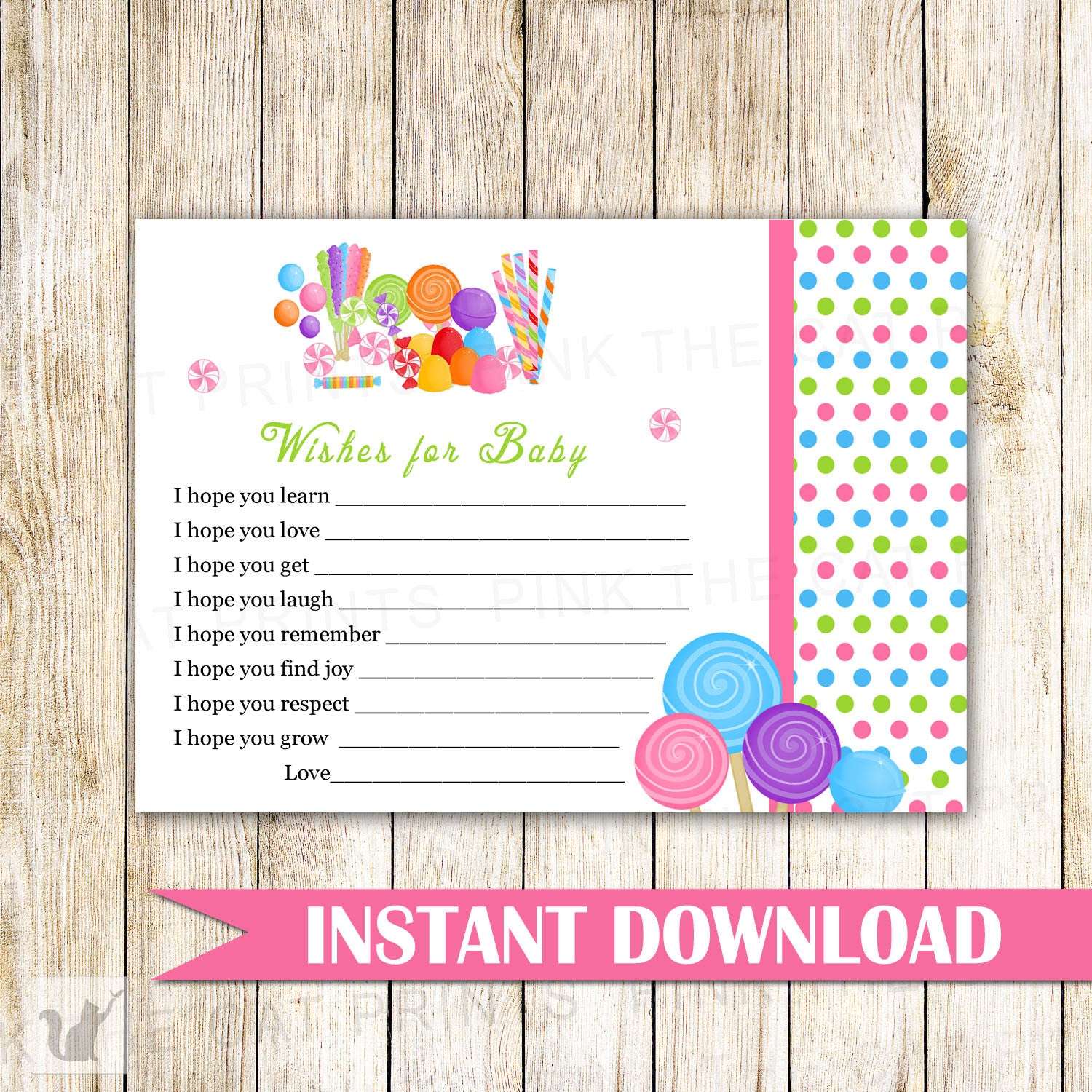 Sweets Candy Wishes For Baby Card Girl Shower Pink Blue