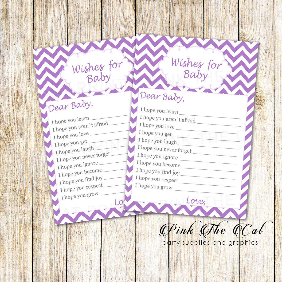 30 wishes for baby shower purple white chevron girl