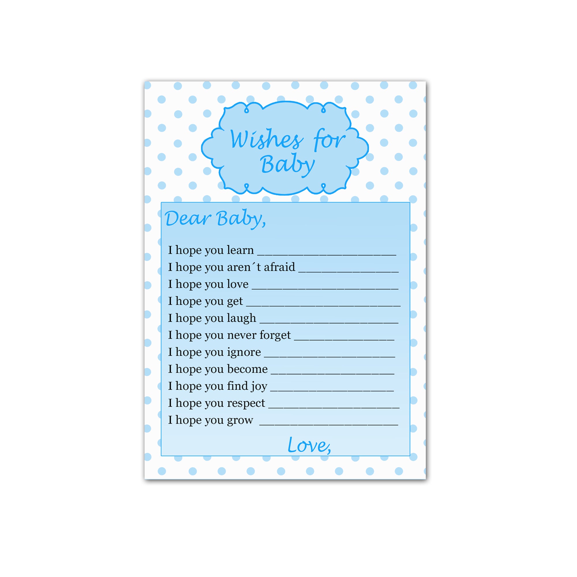 Wishes for Baby Card Blue Polka Dots