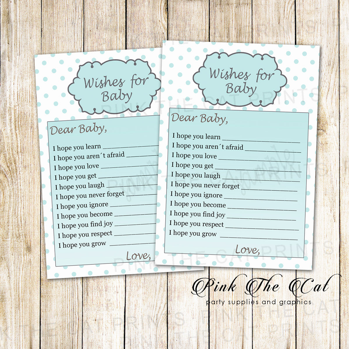 Wishes for Baby Card Teal Polka Dots