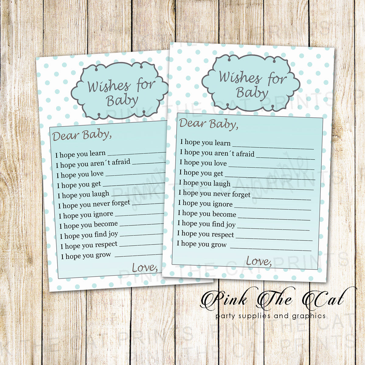 30 wishes for baby shower teal silver girl polka dots