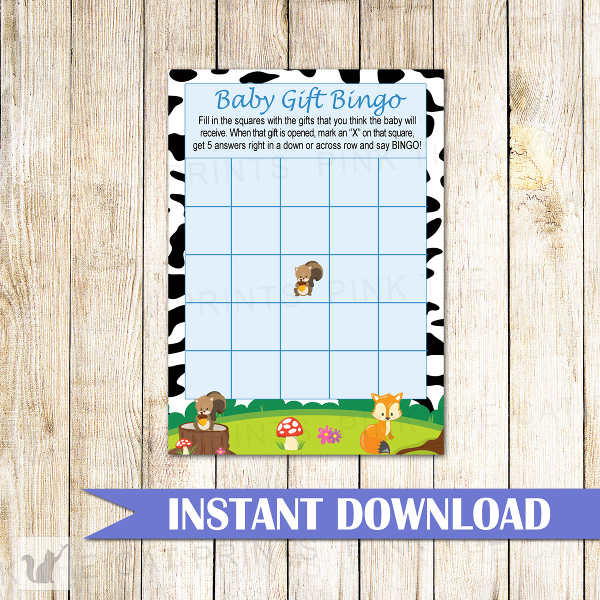 Baby Gift Bingo Card Baby Shower Woodland Forest Printable