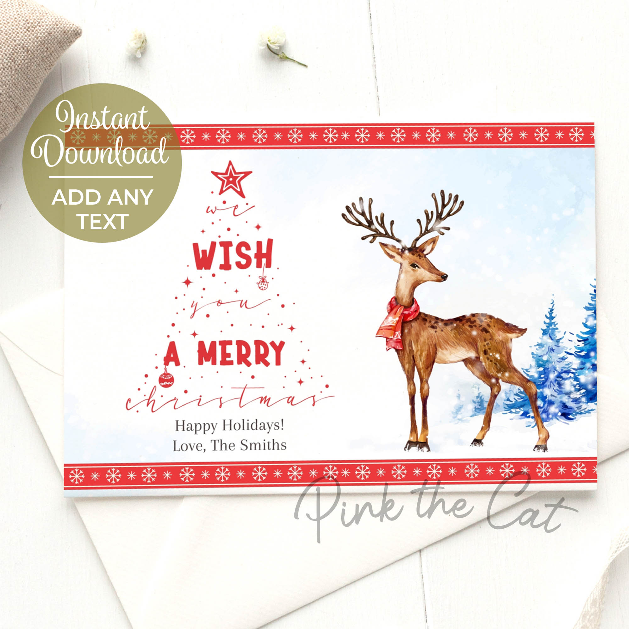 Christmas deer greeting card printable