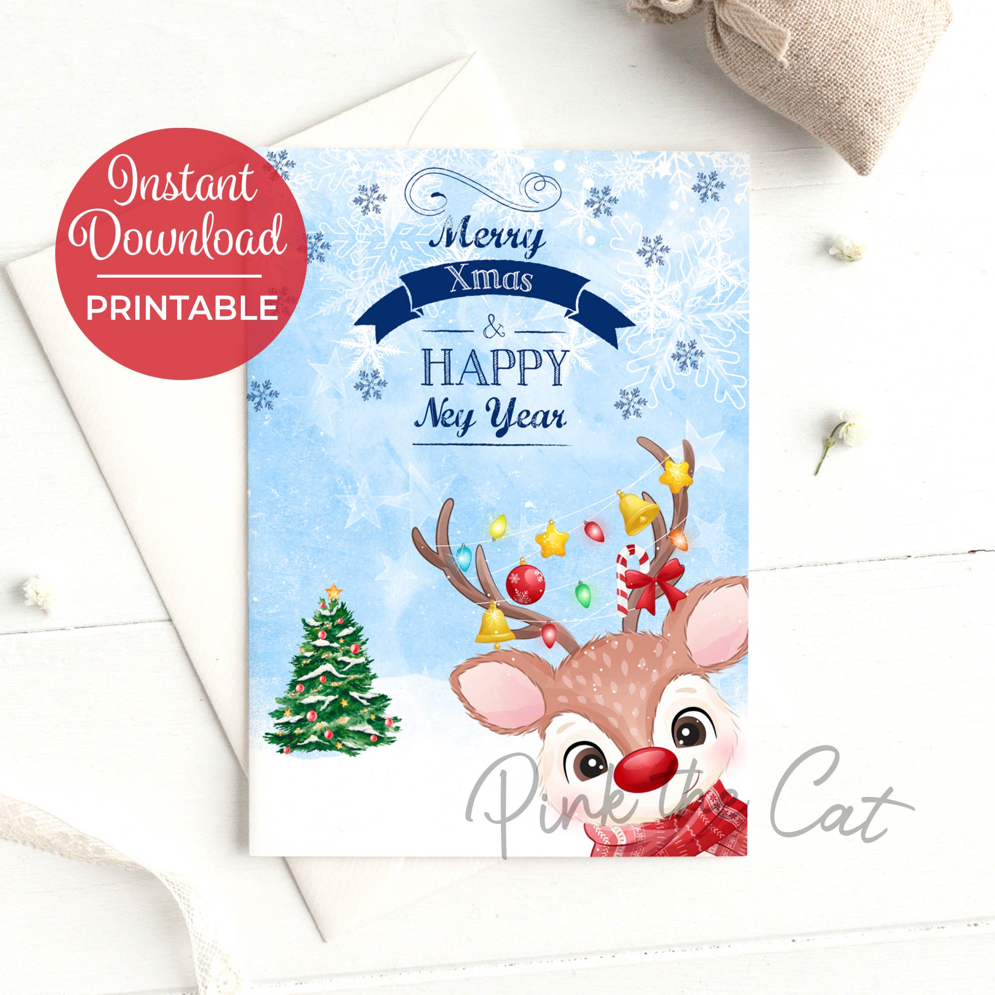 Raindeer christmas greeting card printable