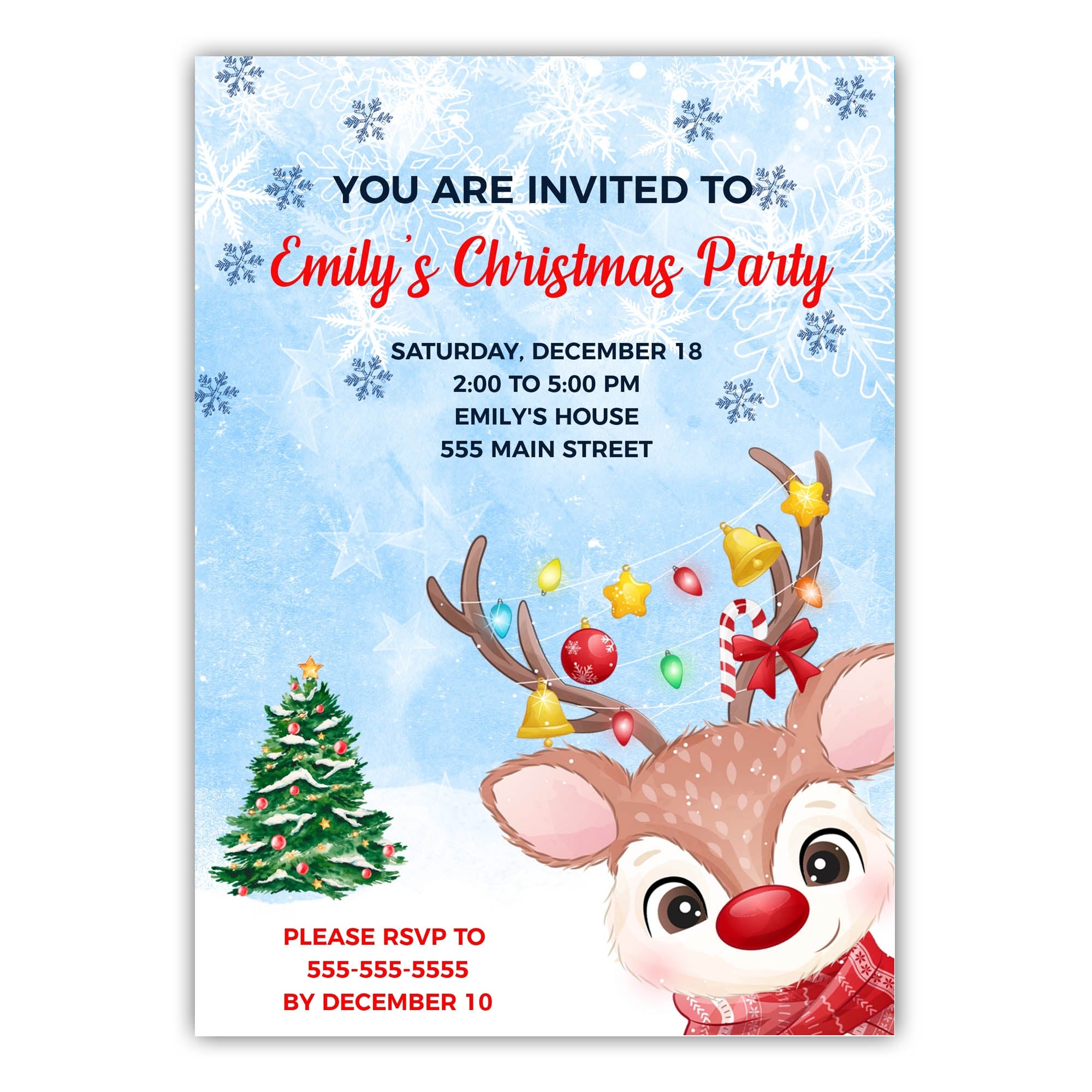 Raindeer invitation christmas party printable