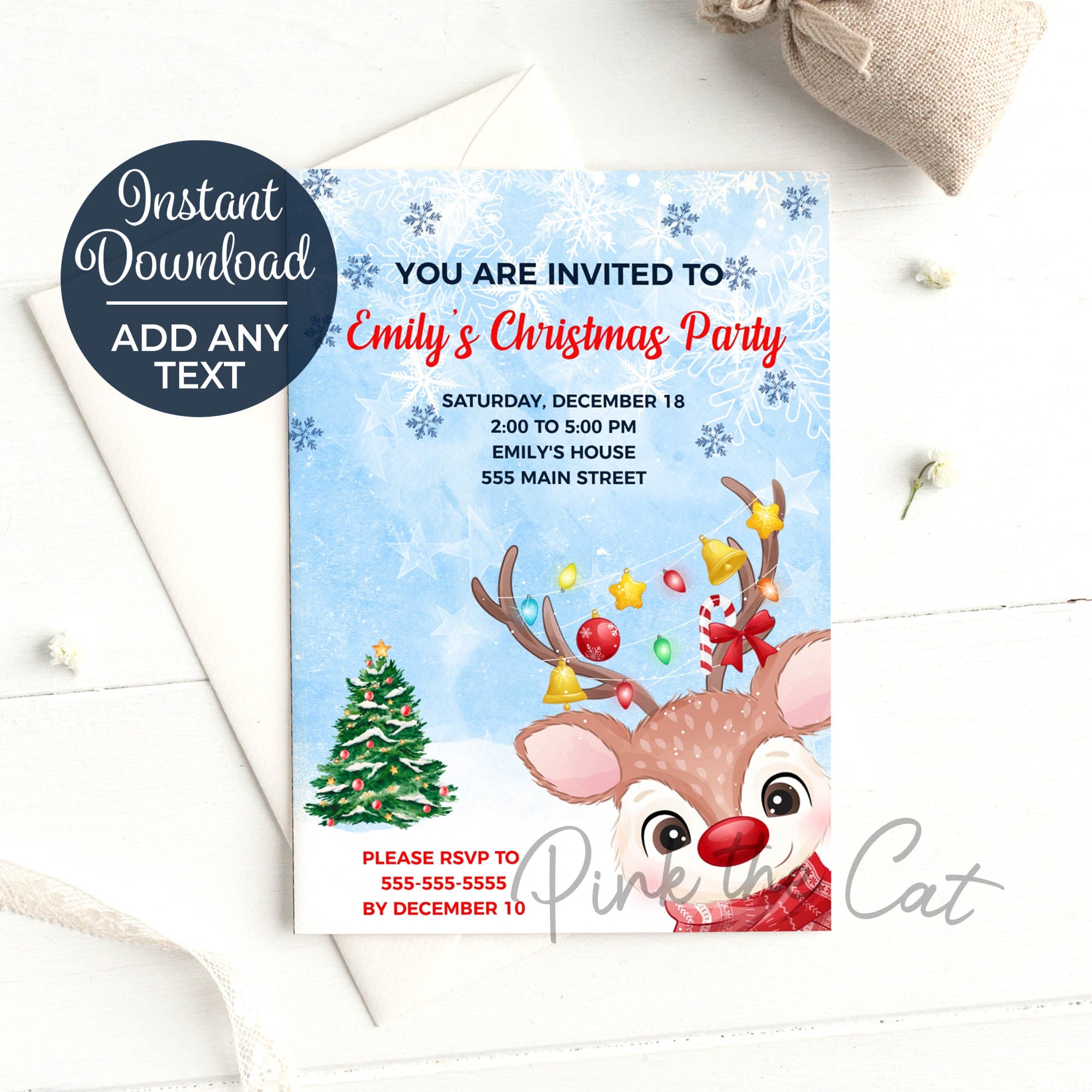 Raindeer invitation christmas party printable