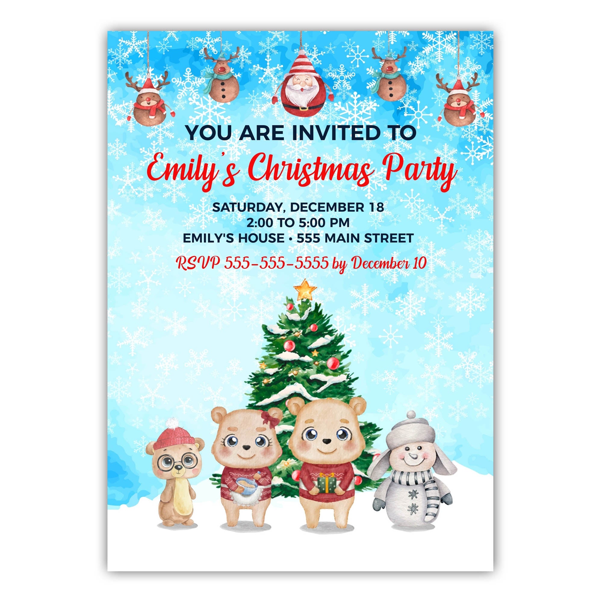 Bear invitation christmas party printable