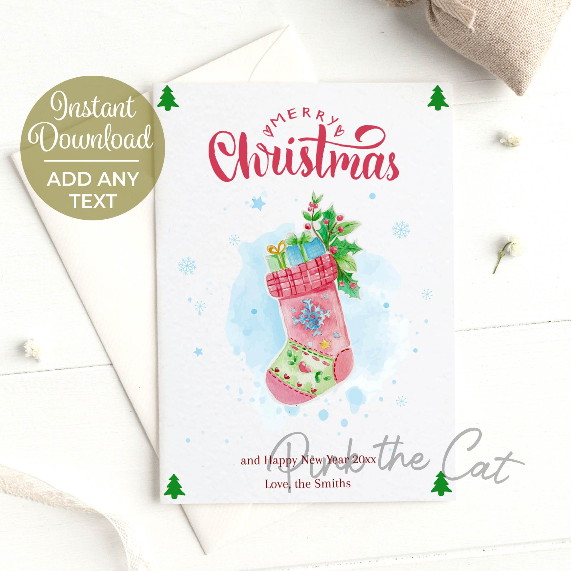 Christmas sock greeting card printable