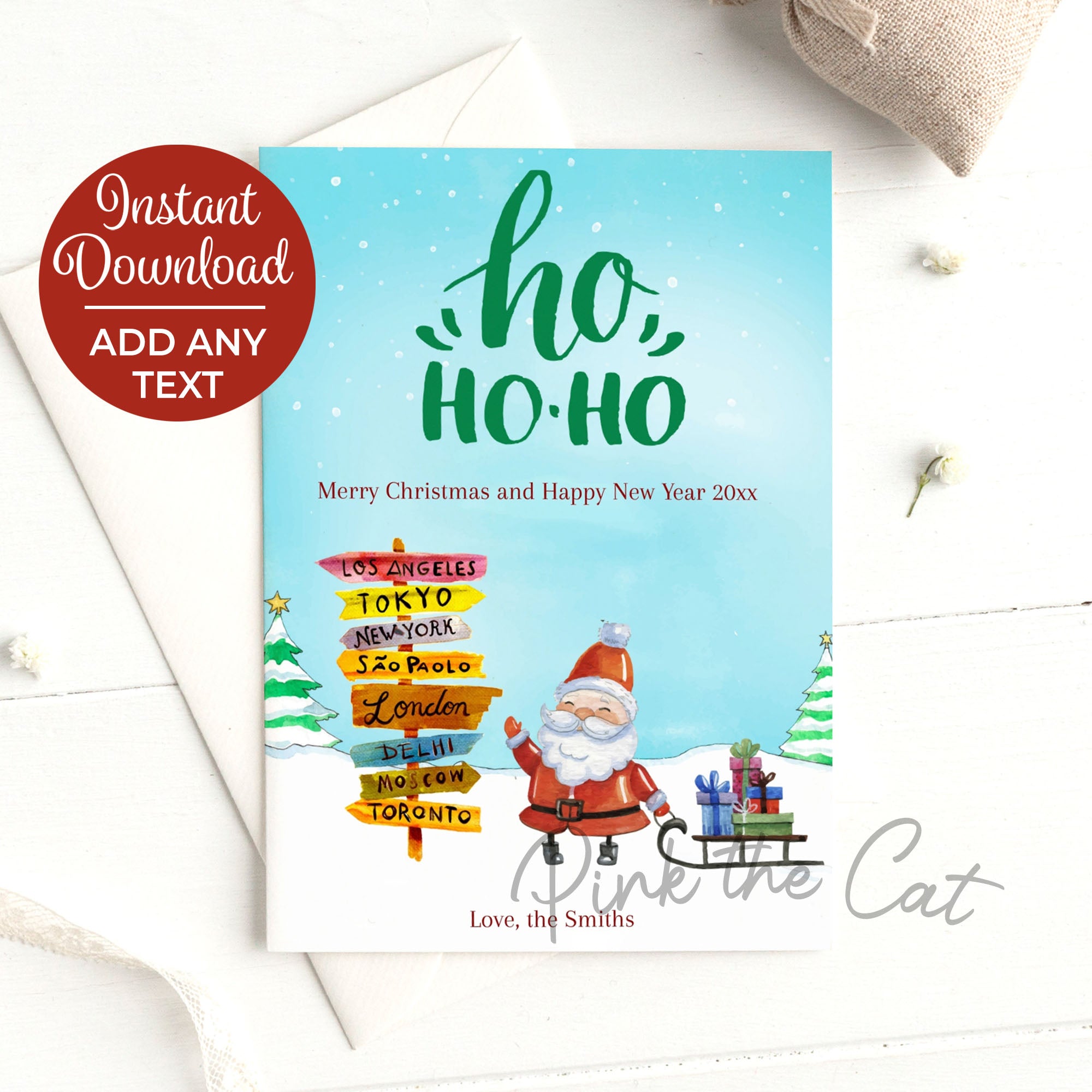 Christmas tree santa claus greeting card printable