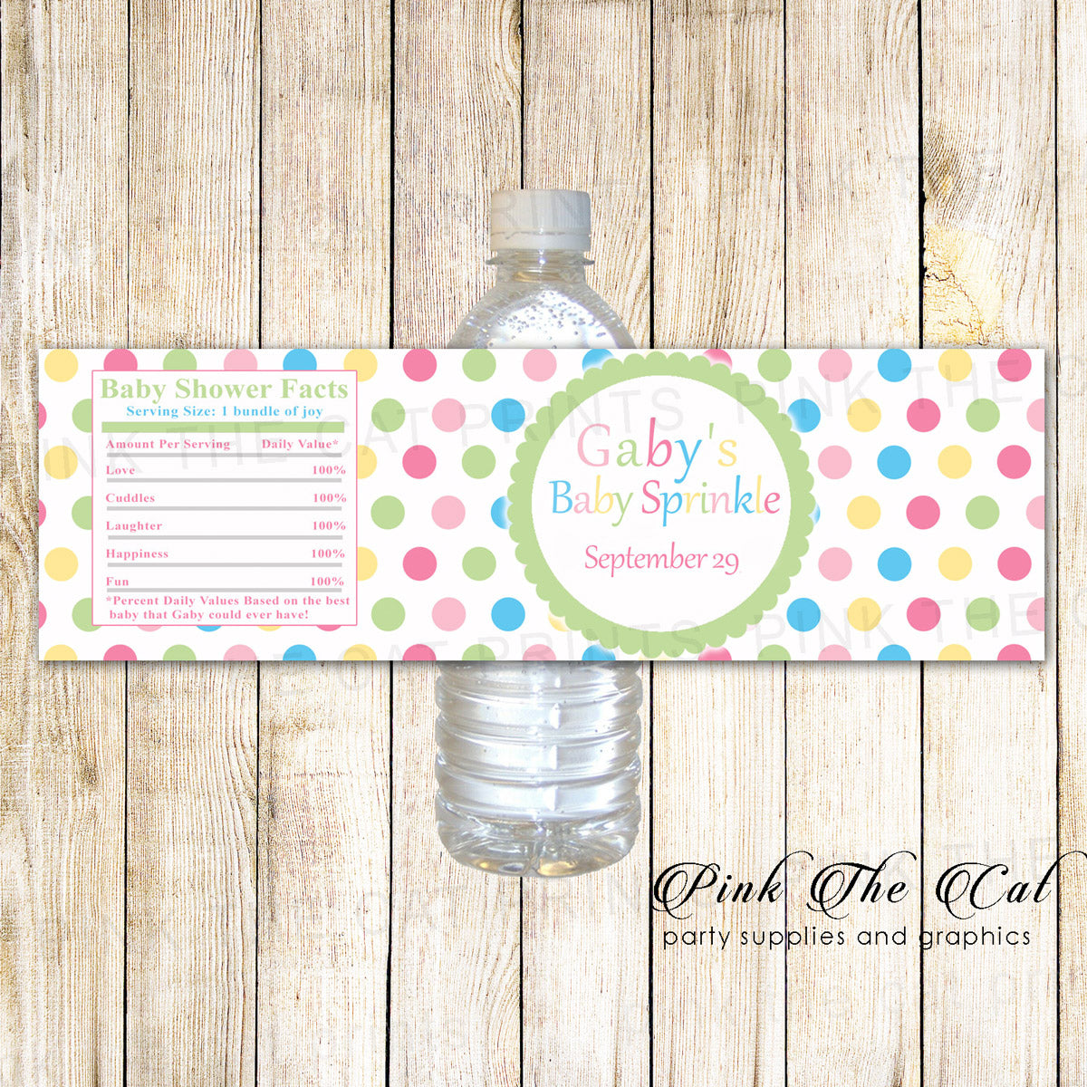 Polka Dots Water Bottle Label Unisex Baby Sprinkle Printable