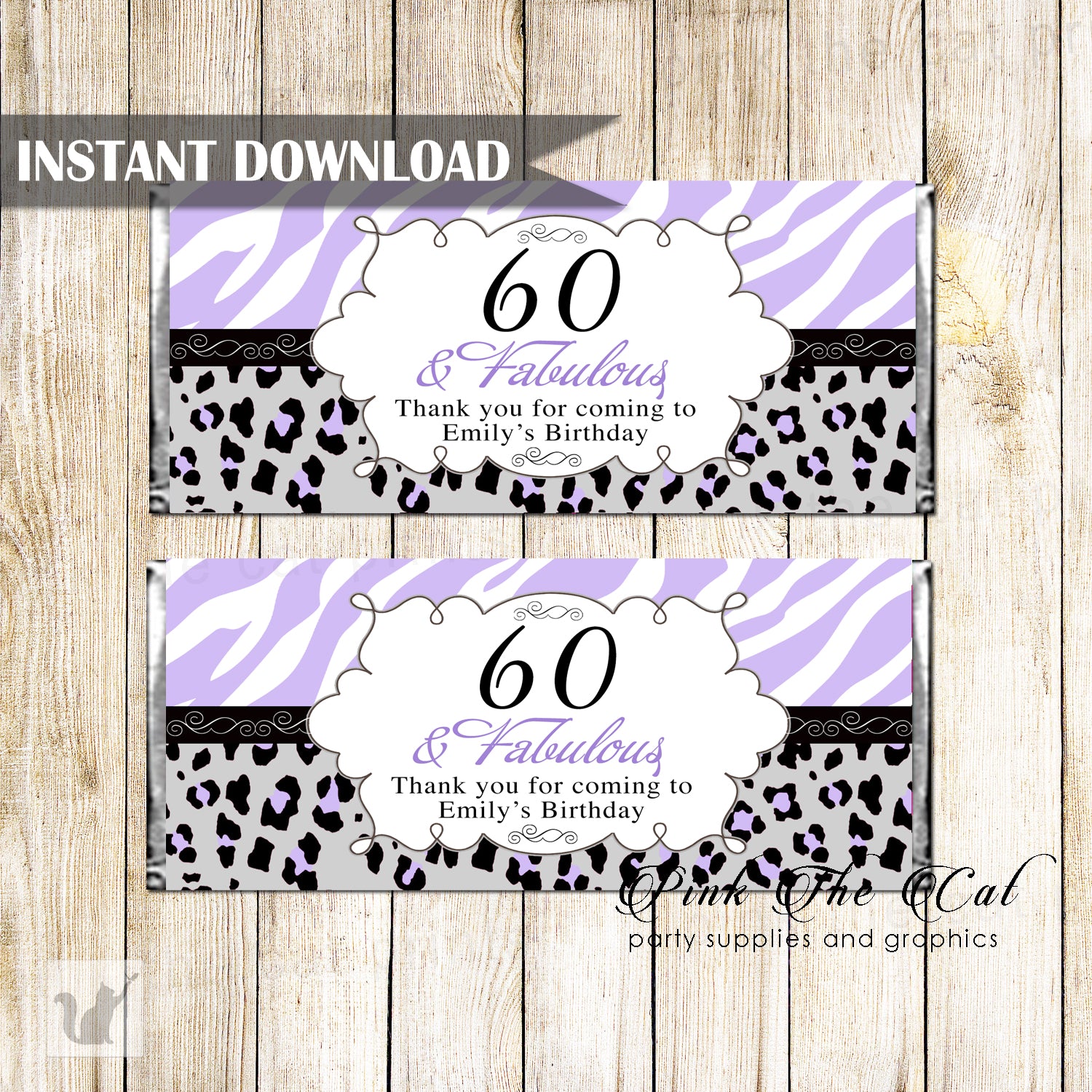 Candy bar wrappers adult birthday lavender black printable